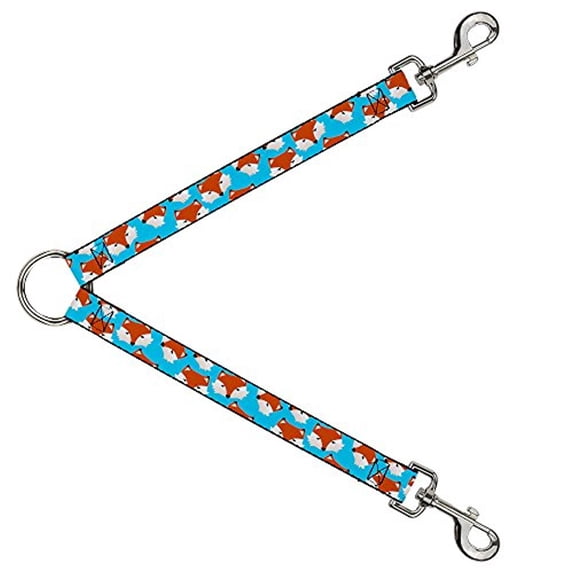 Buckle-Down Dog Leash Splitter Fox Face Scattered Sky Blue 1 Foot Long 1 Inch Wide