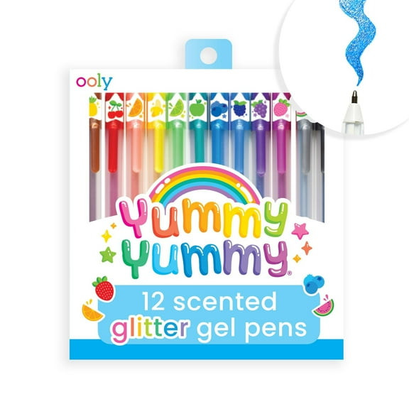 OOLY Yummy Yummy Scented Glitter Gel Pens for Kids, 12 Scented Glitter Pens