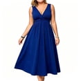 thumbnail image 2 of ClodeEU Women's V Neck Sleeveless A Line Midi Dress, Empire Waist Cocktail Party Dress Blue,Women's Plus L, 2 of 5