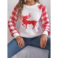 thumbnail image 3 of Suéter de punto de cuello redondo suelto para mujer Otoño Invierno 2024 Suéter informal de manga larga con renos a cuadros Top navideño, 3 of 5