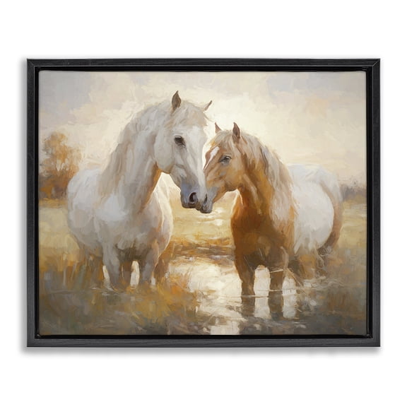 Stupell Industries Rustic Lodge Horse Pair in River Black Floating Frame Canvas Art, 21 x 17, by Ramona Murdock