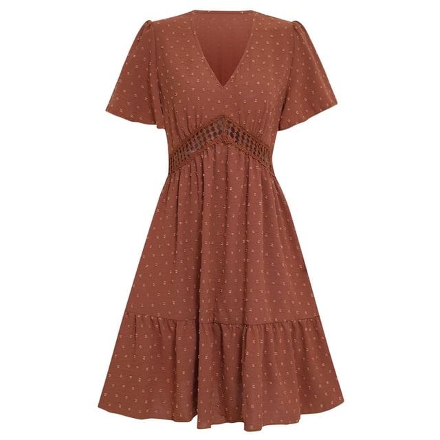 Vestido de primavera y verano para mujer, vestidos casuales de manga corta con volantes, vestido con cuello en V Zhivalor BST3008914-1