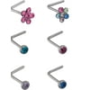 HOTSILVER Nose Studs Surgical Steel L-Shapes with Bright Crystal Flowers