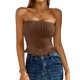 thumbnail image 1 of VISgogo Tops de tubo sin tirantes para mujer, tops cortos sin mangas de verano con dobladillo con flecos de jacquard de ganchillo de color sólido VISgogo  moda, 1 of 6