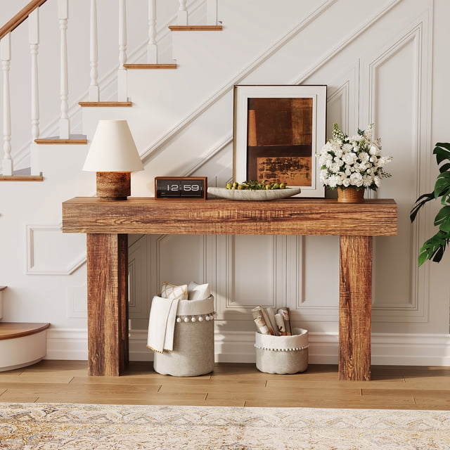 Yiwa Farmhouse Wood Console Table, 63" Long Narrow Rectangular Table for Living Room, Hallway, or Behind Sofa