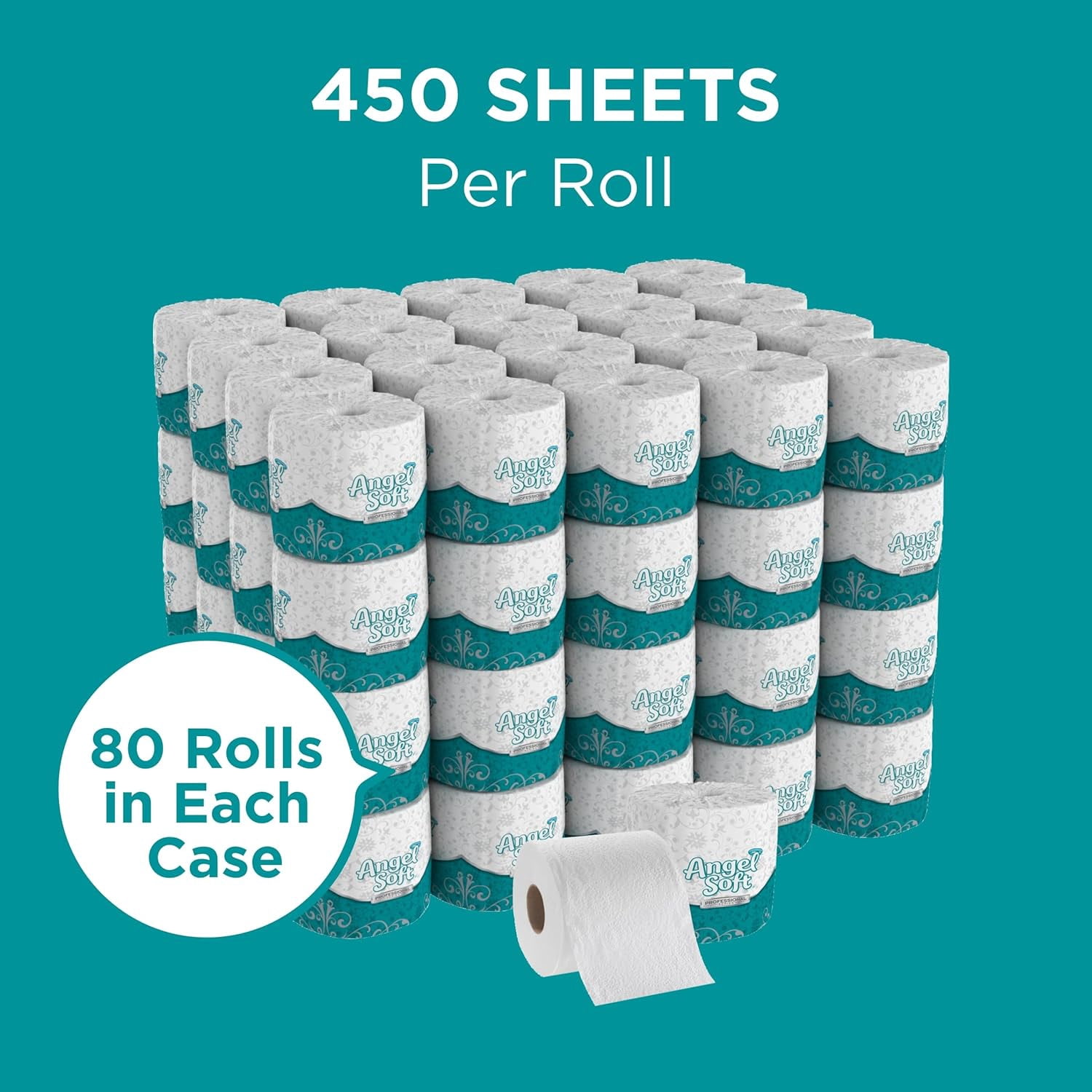 Angel Soft Professional Series by PRO 2-Ply Embossed Toilet Paper, White, Individually Wrapped, 450 Sheets Per Roll, 80 Toilet Tissue Rolls Per Case, 16880