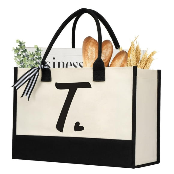 shenee Bolsa de lona con inicial, bolsa de yute de playa personalizada, regalo para mujeres, vacaciones, amigos, regalo de cumpleaños, boda, Año Nuevo