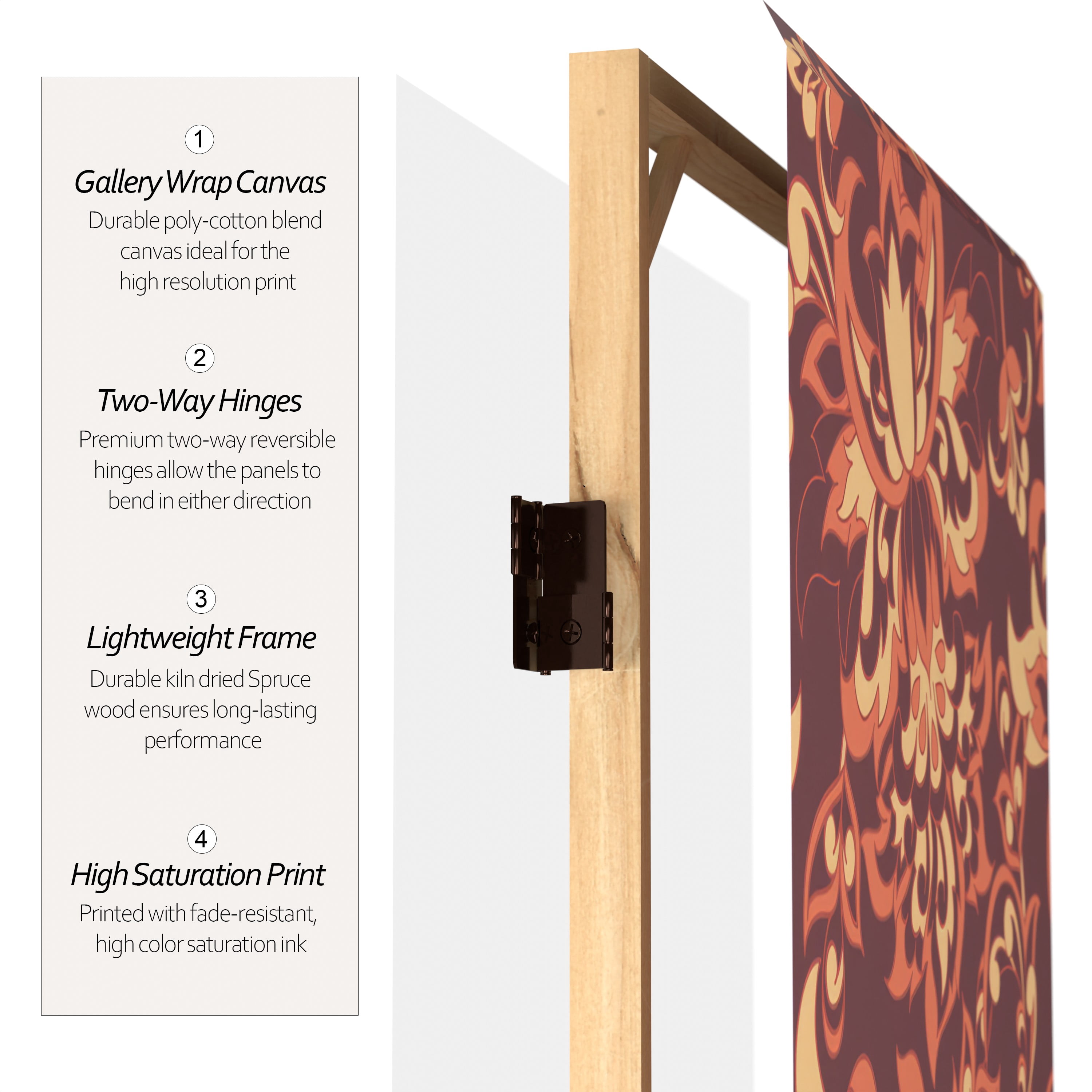 Oriental Furniture 6 ft. Tall Double Sided Floral Wallpaper Canvas Room Divider