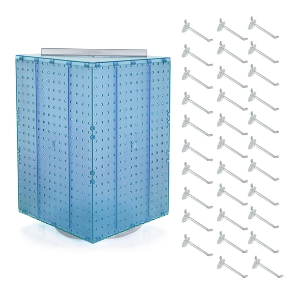 Four-Sided Revolving 14"W x 20"H Pegboard Counter Display w/ 32 4" Hooks