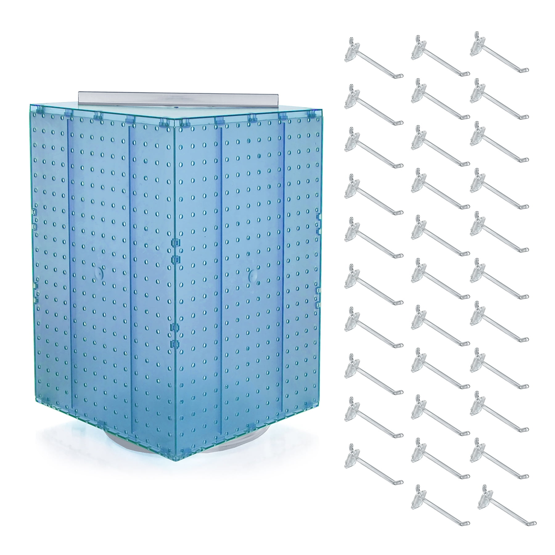 Four-Sided Revolving 14"W x 20"H Pegboard Counter Display w/ 32 4" Hooks