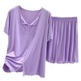thumbnail image 2 of LIZUOJUN Lightweight Breathable Pajamas for Women V Neck Ruffle Trim Short Sleeve Shorts Soft Knit Sleepwear Loungewear 2 Piece Set Summer Spring Warm Weather - XL, 2 of 4