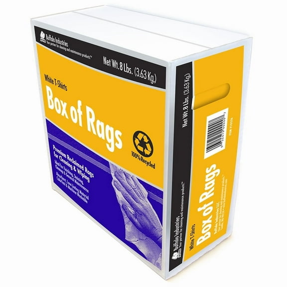8 lb Buffalo Industries 10526 White Tee-Shirt Recycled Knit Cloth Rags