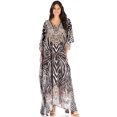 thumbnail image 5 of Sakkas Yeni Women's Short Sleeve V-neck Summer Floral Long Caftan Dress Cover-up - ZBK384-Black - One Size, 5 of 5