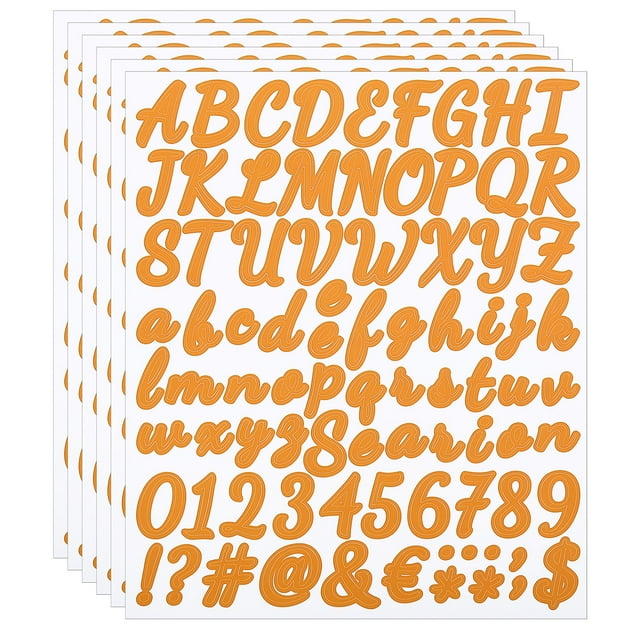 Unique Bargains Alphabet Letters Numbers Stickers, Self Adhesive Cursive, Orange 6 Sheets