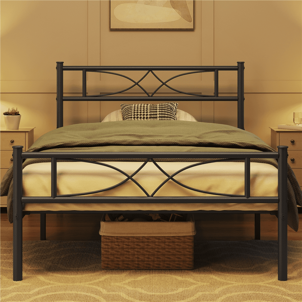 Renwick Metal Platform Twin Bed with Curved Design, Black, Adult