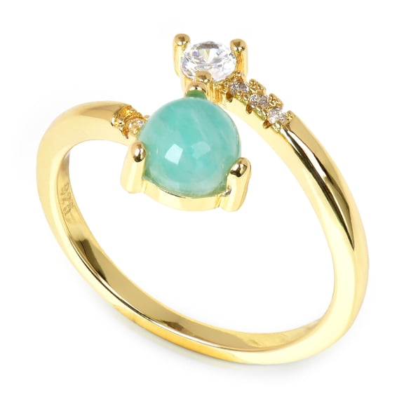 LuckGift Natural Amazonite Adjustable Gemstone Ring, Gold Plated