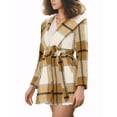 thumbnail image 4 of INSPIRE CHIC Manteau d'Hiver pour Femme à Carreaux, Col Châle, Ceinturé, Portefeuille, TP Kaki, 4 of 6