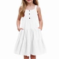 thumbnail image 4 of Glisme Fashion Girls Dresses Size 4-5 Y Toddler Summer Dress Casual Sleeveless Button Down Swing Flowy Tiered Midi With Pockets White Sundress For Girl, 4 of 4
