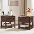 thumbnail image 6 of Joaxswe 19.7" Farmhouse Nightstand with Charging Station, Drawer & Open Shelf, Adult Walnut Wood End Table, for Bedroom, Living Room & Closet, 6 of 9