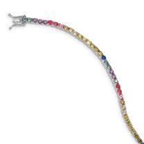 Primal Silver Sterling Silver Rhodium-plated 3mm Colorful Cubic Zirconia Tennis Bracelet
