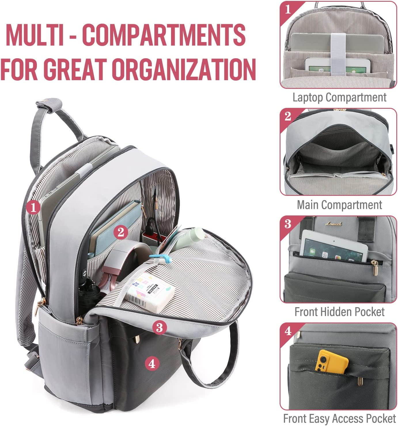 Lovevook Backpack Purses for Women,Vintage Women Teacher Laptop Backpack Nurse Bag, Multi-Function Work Travel Daypacks College Book Bag with USB Port
