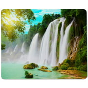 Yeuss Natural Scenery Rectangular Non-Slip Mousepad,Landscape Flowing Waterfall in Forest Scenic Majestic Nature