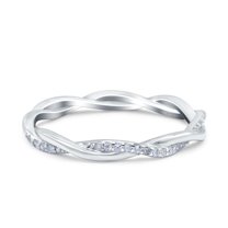 Simulated Cubic Zirconia Size-5 Full Eternity Crisscross Band Wedding Ring 925 Sterling Silver
