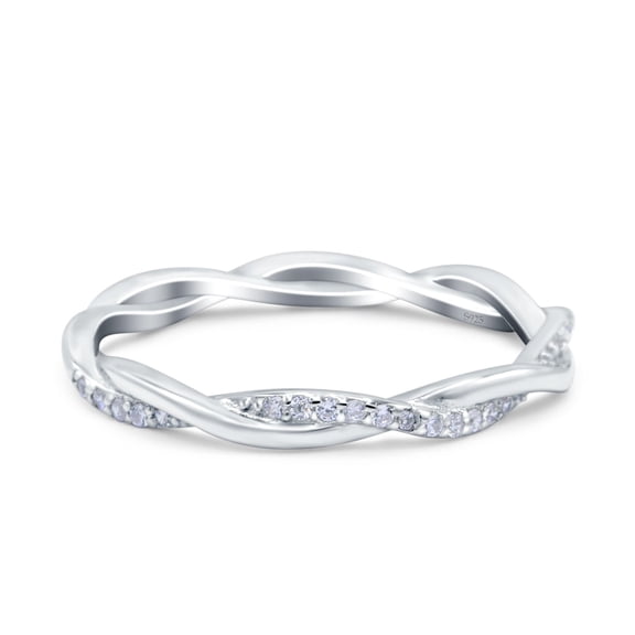 Simulated Cubic Zirconia Size-5 Full Eternity Crisscross Band Wedding Ring 925 Sterling Silver