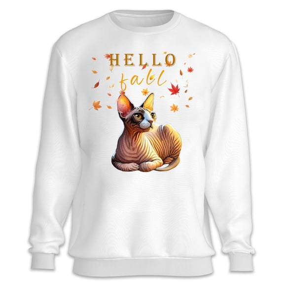 Hello Fall Sphynx Enjoys Warm Campfire Autumn Night Bright Moon Sweatshirt Unisex Merch Cat Lover Kitten Owner Gifts Idea - 01008