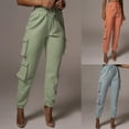 thumbnail image 2 of YESTUNE Women High Waist Jogger Cargo Pants Drawstring Solid Loose Pockets Sweatpants, 2 of 19