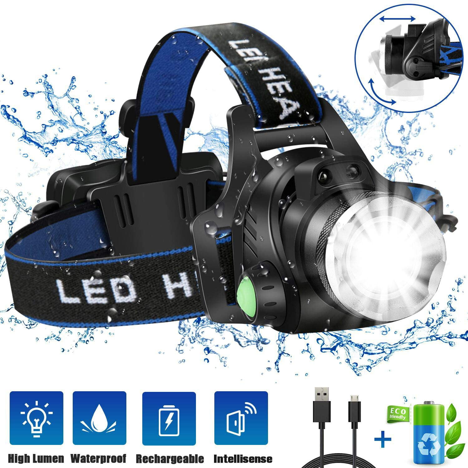 Details about   990000LM 3Modes T6 LED Headlamp USB Rechargeable Zoomable Headlight Battery 