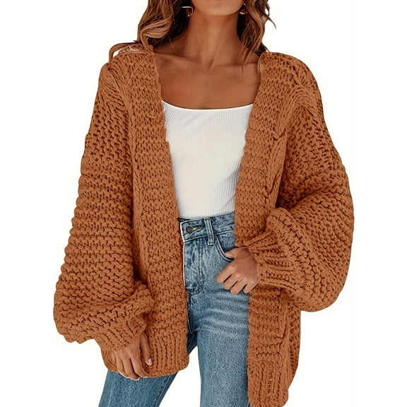 Womens Open Front Chunky Cardigan Cable Knit Oversized Cardigan Sweaters