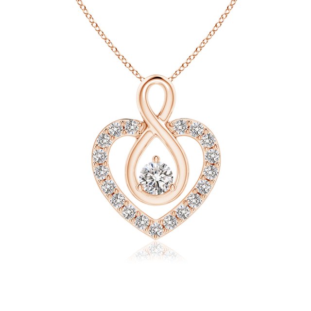 Angara Natural Diamond Necklace - Diamond Heart Pendant with Infinity Loop in 14K Rose Gold for Women