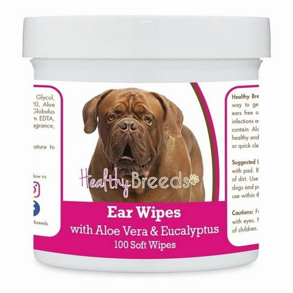 Healthy Breeds 192959823578 Dogue de Bordeaux Ear Cleaning Wipes with Aloe & Eucalyptus for Dogs - 100 Count