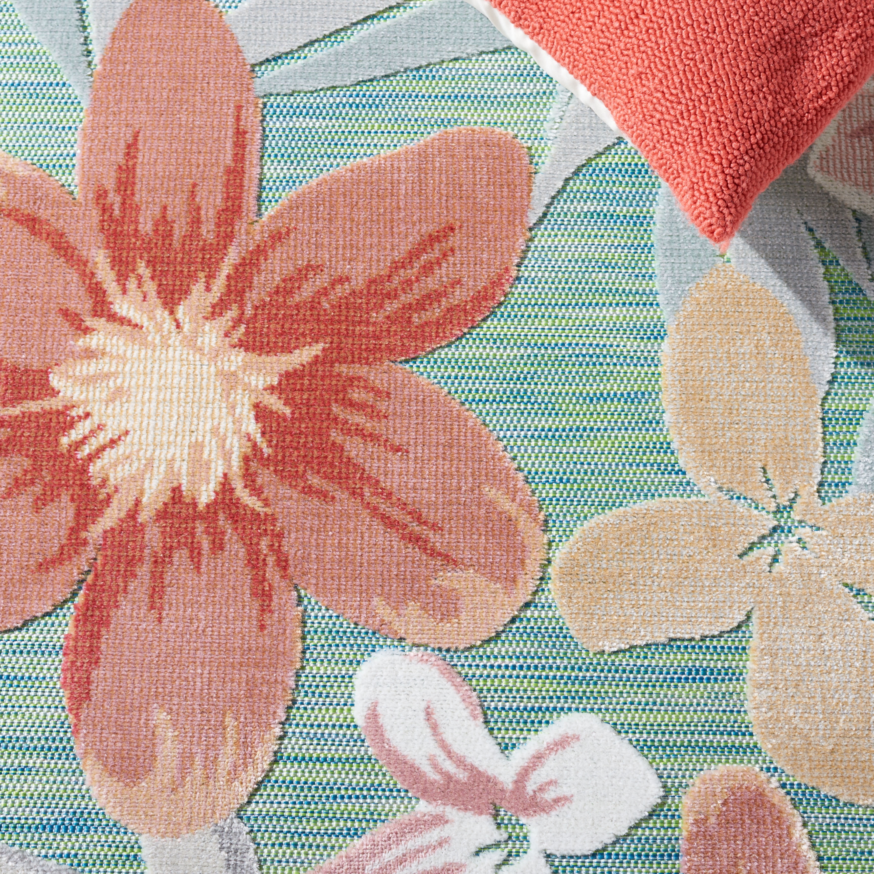 SAFAVIEH Cabana Caris Floral Indoor/Outdoor Area Rug, Green/Rust, 10' x 10' Square