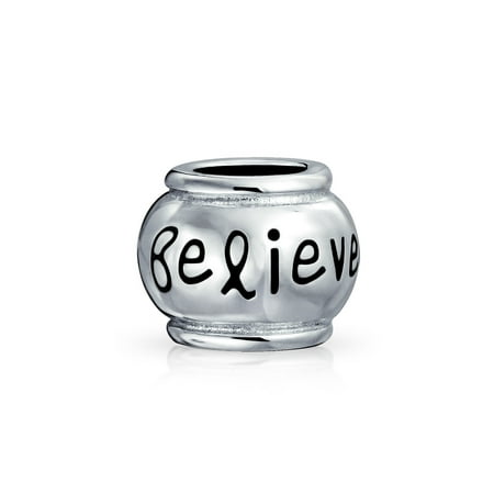 - Word Believe Message Inspirational Barrel Charm Bead For Women For Teen 925 Sterling Silver Fits European Bracelet