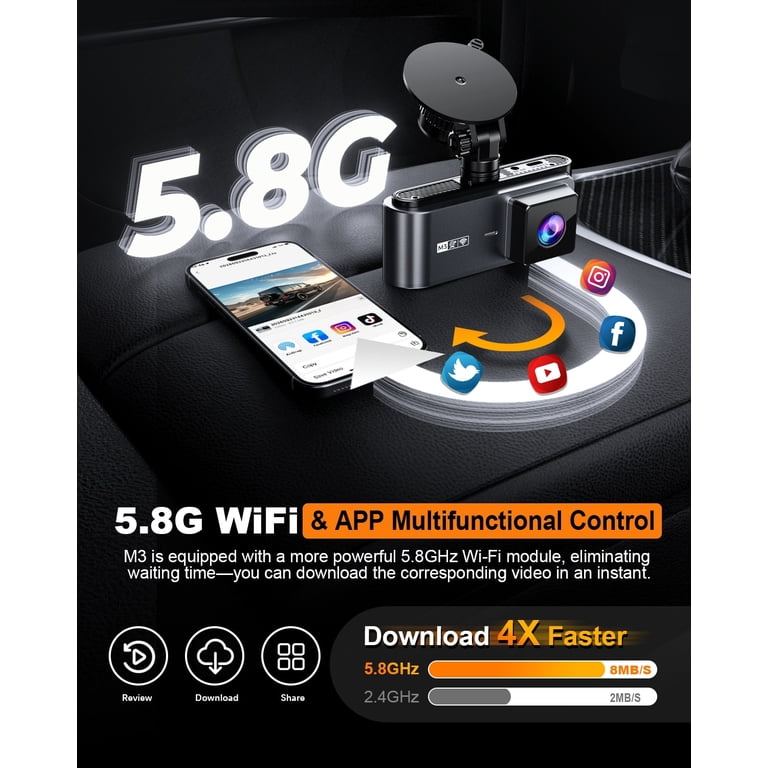 Rimoody Dashcam WiFi E HUD Per Auto | Schermo 5'' IPS + Telecamera 1080P | Video In Loop E Controllo APP