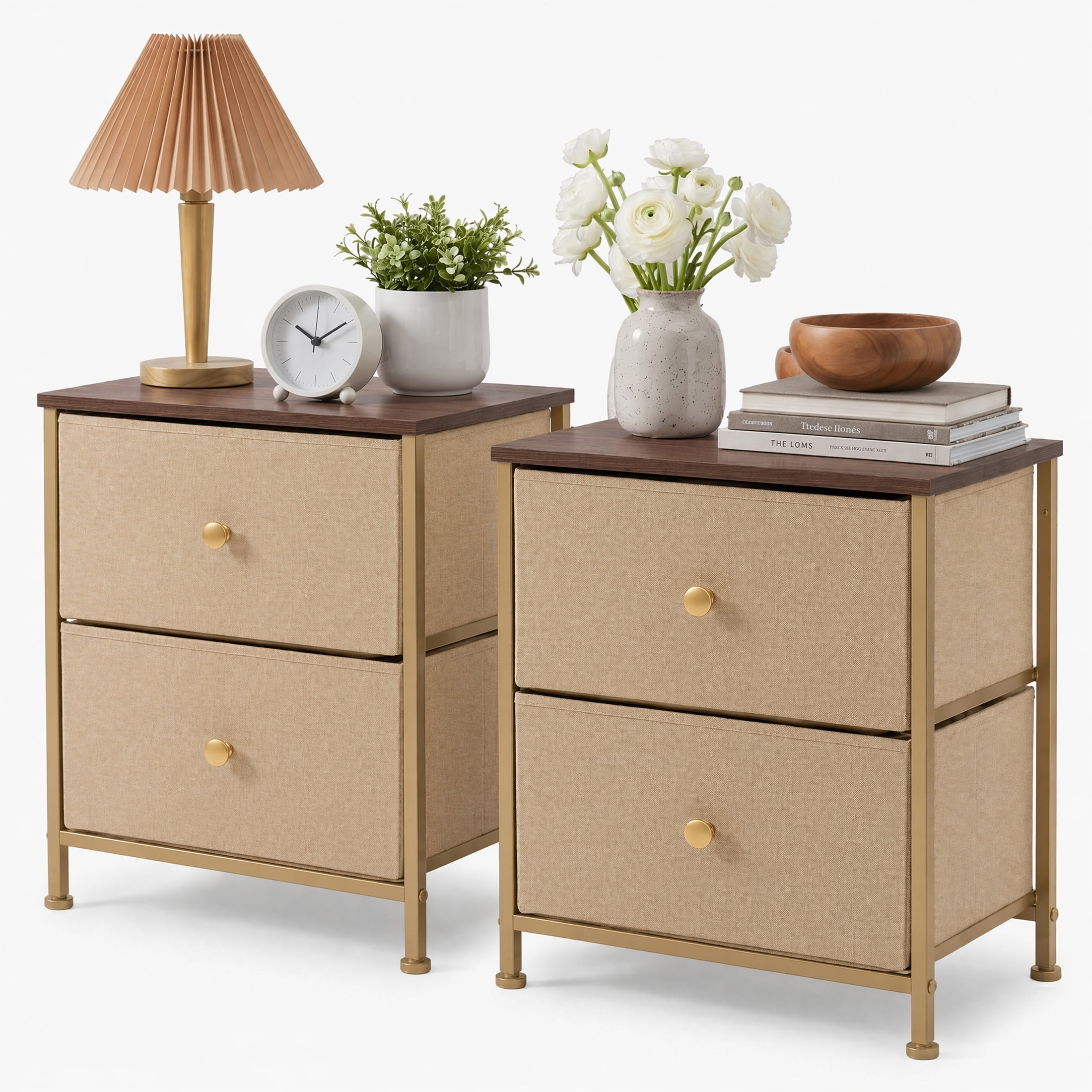 Double Drawer Bedside Table for Bedroom Living Room Storage