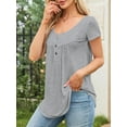 thumbnail image 4 of Fancyglim Womens Short Sleeve Tunic Button Up TShirts Soft Blouses Tops (Grey, L), 4 of 8