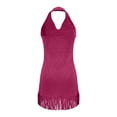 thumbnail image 6 of VBVC Women's Faux Suede Halter Neck Mini Dress , Ladies' V-Neck Fringe Hem Western Dress , Festival Party Bodycon Dresses For Women,Hot Pink,S-2XL, 6 of 9