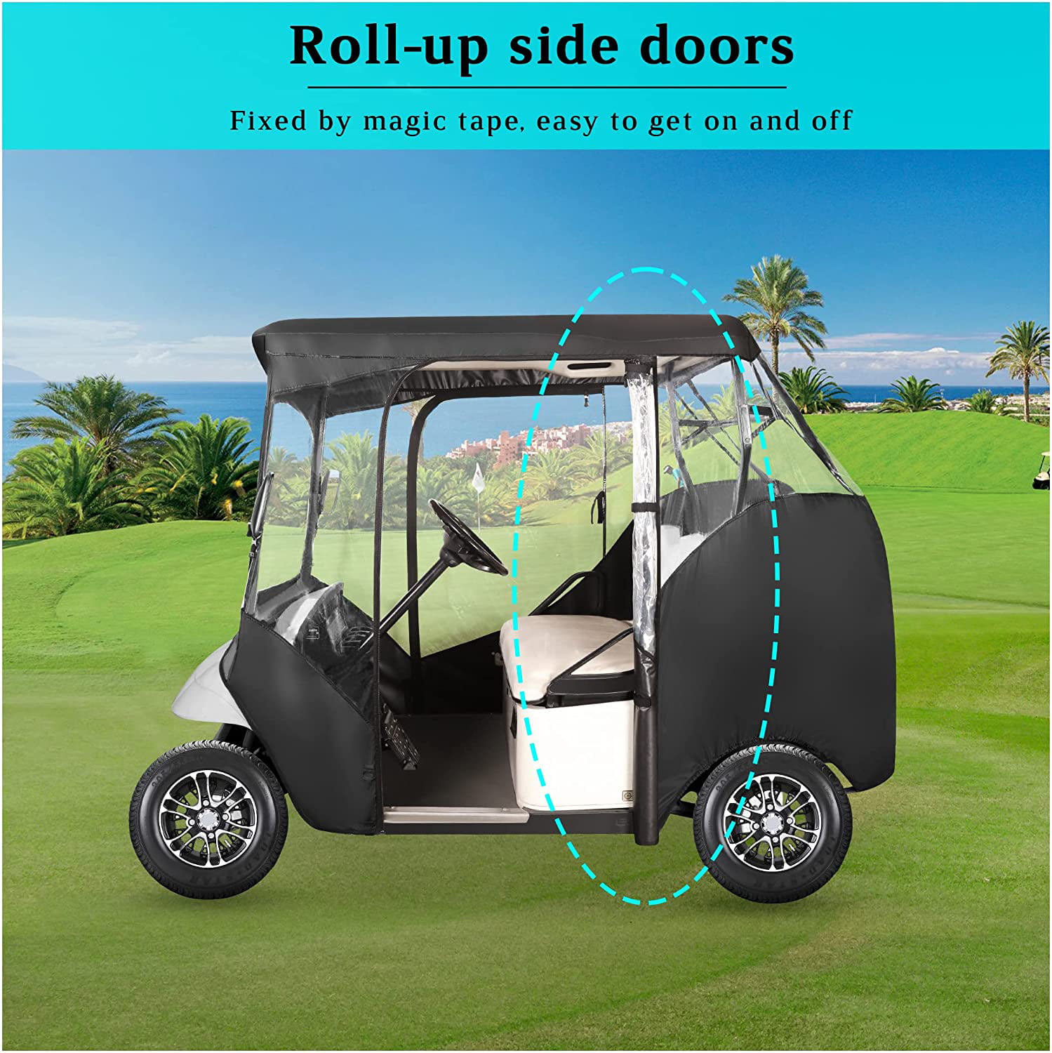 10L0L Golf Cart Black Enclosure Cover for 2 Passenger EZGO TXT, 4-Sided  Clear Window Rain Cover All Weather Waterproof Sunproof - Walmart.com
