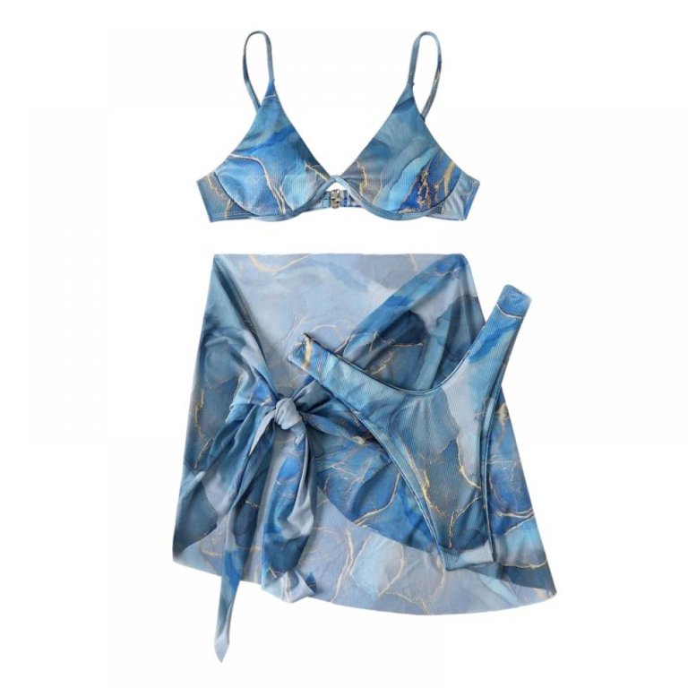 Women's 3 Piece Bikini Set with Mesh Beach Skirt Tie Dye Triangle Bikini  Set Swimsuit with Cover Up Skirt