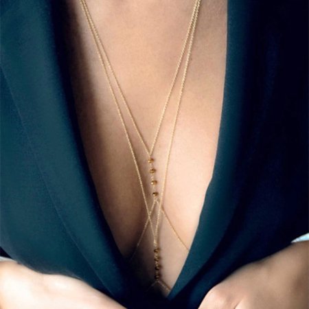 Curio Jewelry Star Charm Breast Body Chain Necklace in 925 Sterling Silver Bikini Layering Chain Bohemian Jewelry Delicate Chain Waist Honeymoon Jewelry