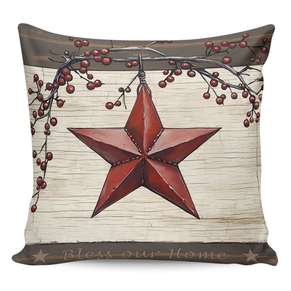 Waterproof Outdoor Throw Pillows with Inserts 18"x18", Texas Star Red Soft Decorative Pillowcases for Couch Bedroom, Farmhouse Berry Wooden Vintage Pillow Covers for Sofa Living Room