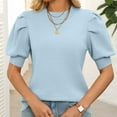 thumbnail image 2 of Posijego Women's Puff Short Sleeve Sweater Casual Crew Neck Lightweight Knit Pullover Shirts Dressy Blouses, 2 of 6