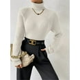 thumbnail image 2 of Sweater for Women High Neck Ribbed Knit Sweater Trendy Clothes White XL, 2 of 8