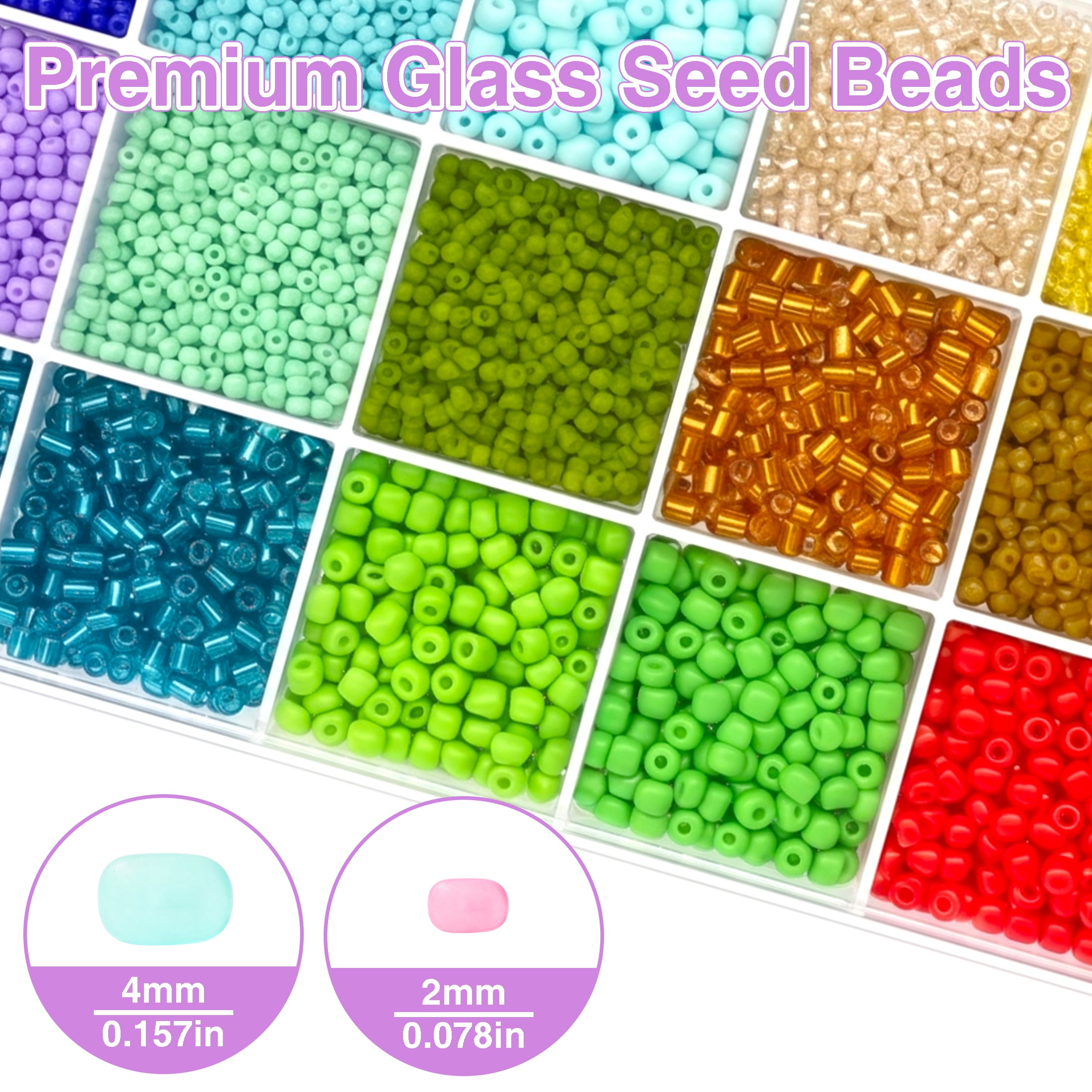 GARITIN Glass Seed Beads Kit 10000Pcs, 18 Colors 2mm Small Beads & 4mm Tube Beads with Storage Box, DIY Craft Beads for Jewelry Bracelet Making, Necklaces, Earrings