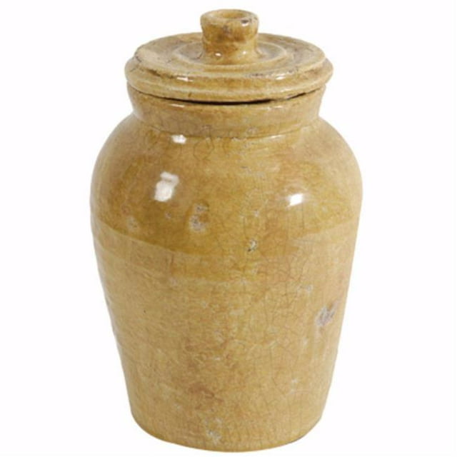 Benzara BM154132 Lidded Jar, Distressed Brown