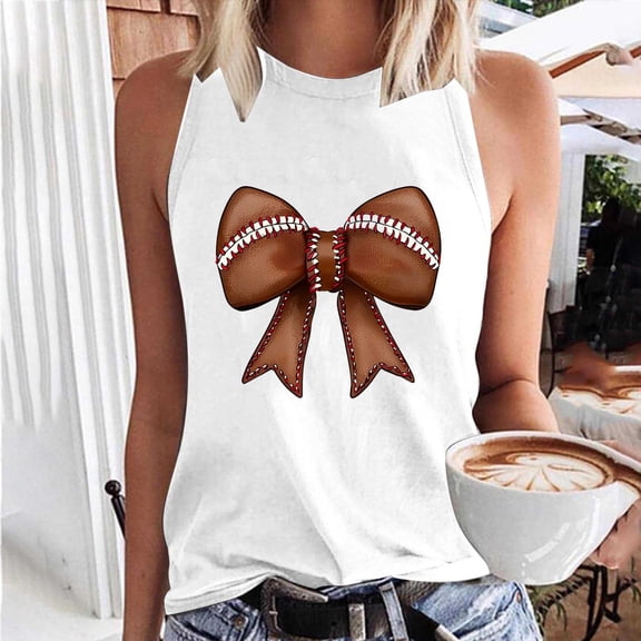 BRGZLK Rugby Bow Print Tank Tops For Women Summer Vacation Sleeveless Shirts Casual Beach Praty Graphic Tees Vest