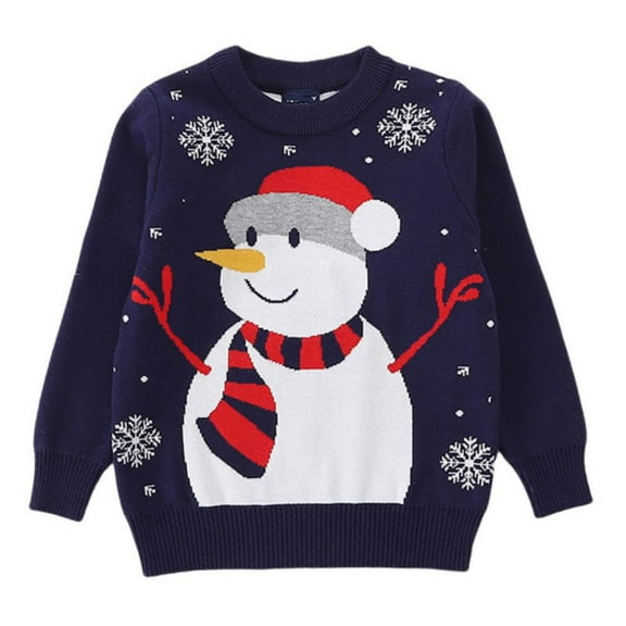 Usaibhir Toddler Boy Girl Christmas Sweater Kids Knite Snowman Print Pullover Snowman Cartoon Sweatshirts Autumn/Winter Tops 2-7T